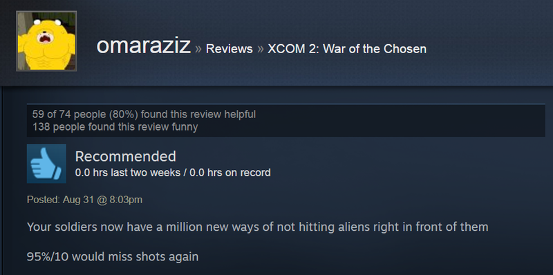 Illustration for article titled XCOM 2: War Of The Chosen, As Told By Steam Reviews